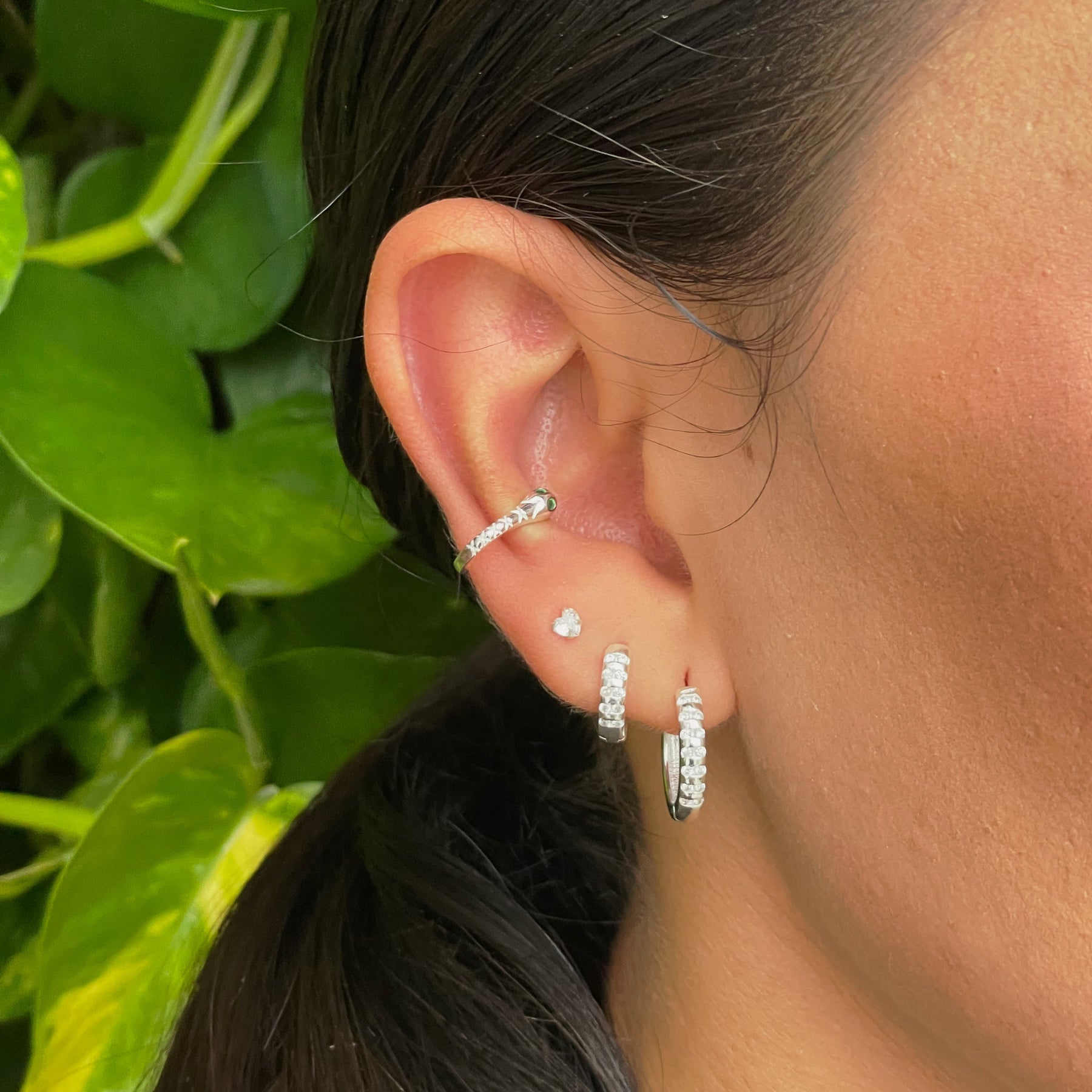 Piercing Fake de Cobra Luza com 2 Zircônias Verdes em Prata 925