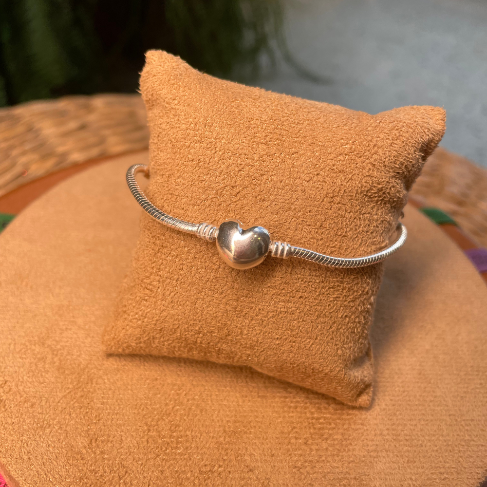 Pulseira da Vida Fecho Coração Liso em Prata 925