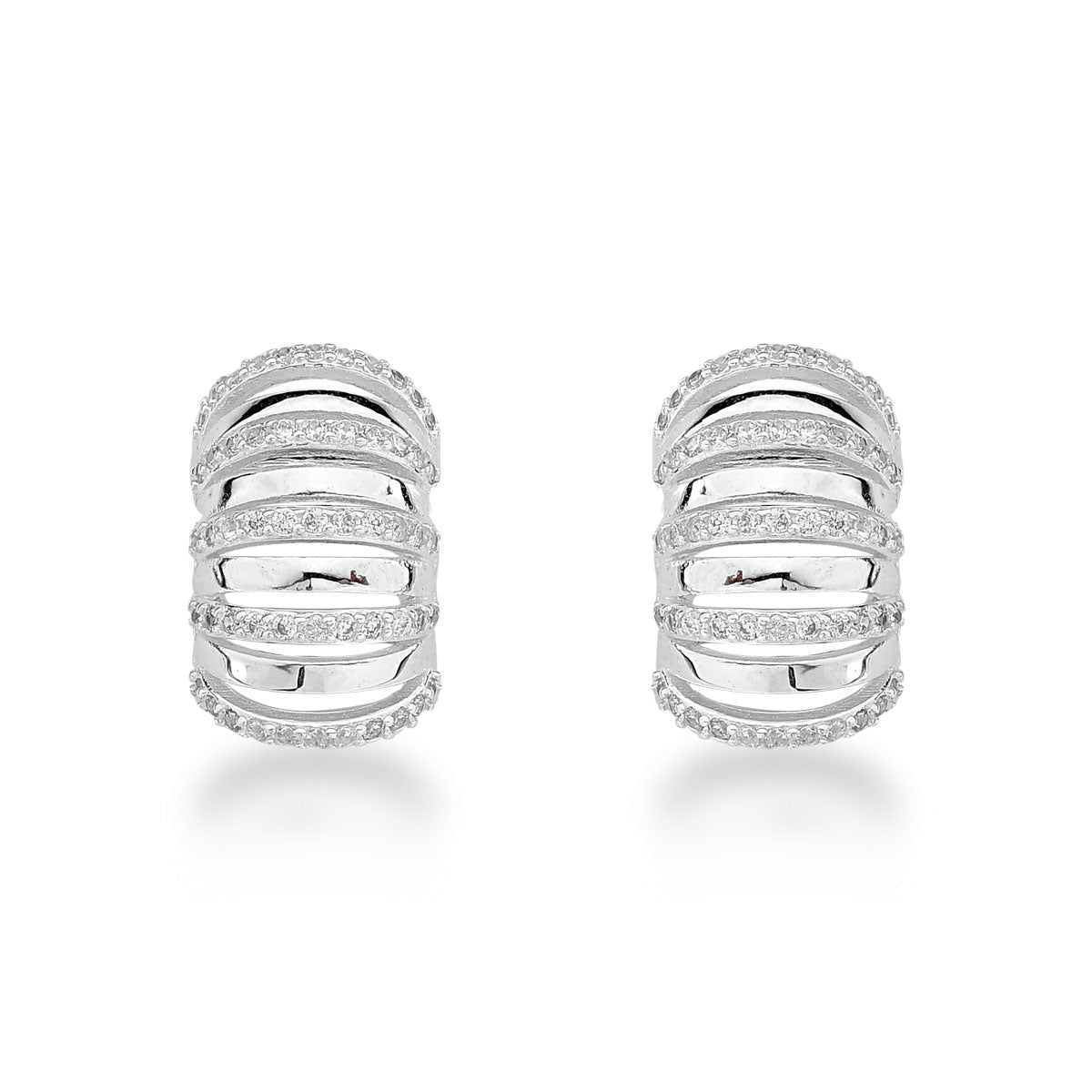 Brinco Luza de Linhas Horizontais Sendo Lisas e Cravejadas em Prata 925