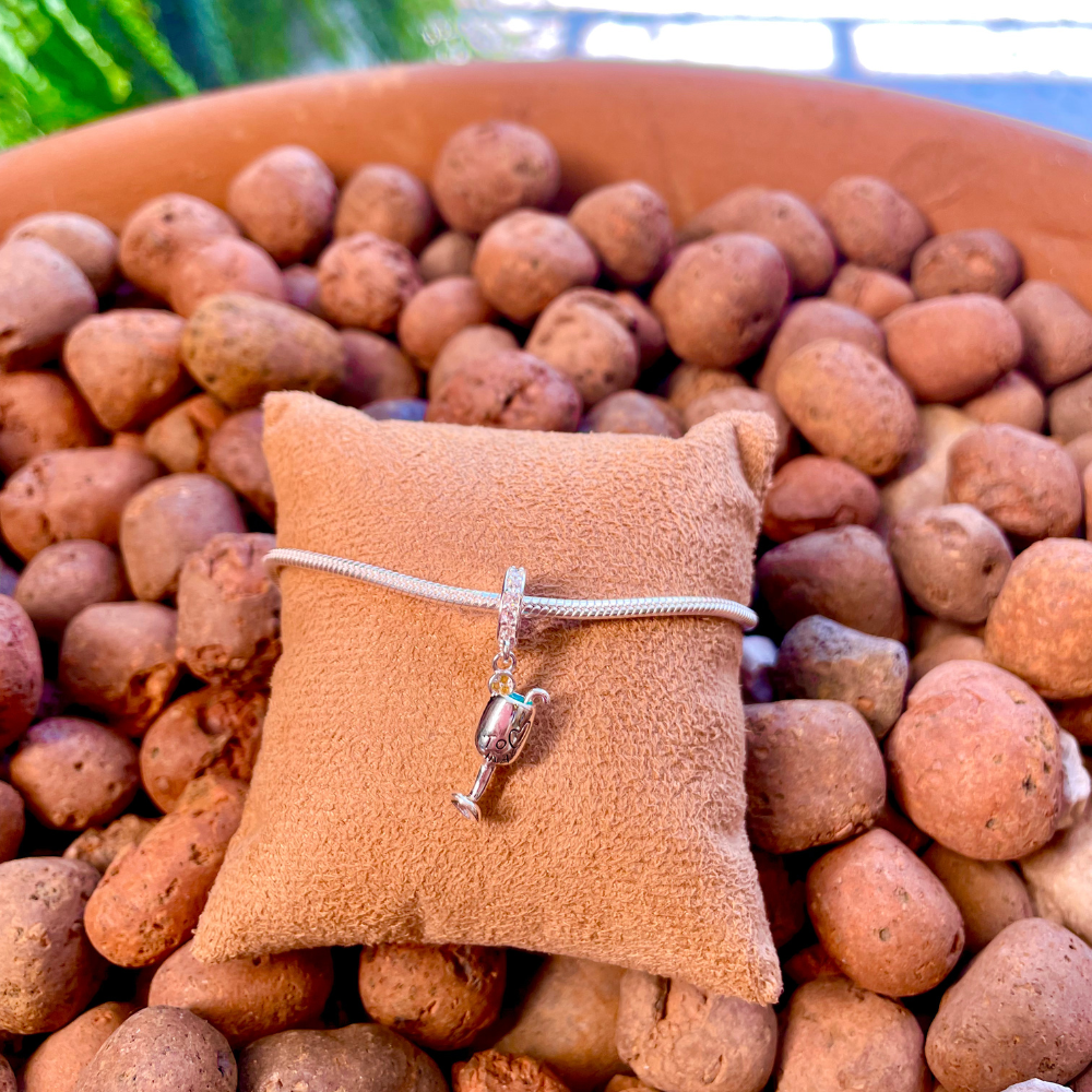 Berloque Taça de Champagne com Coração e Frase em Prata 925