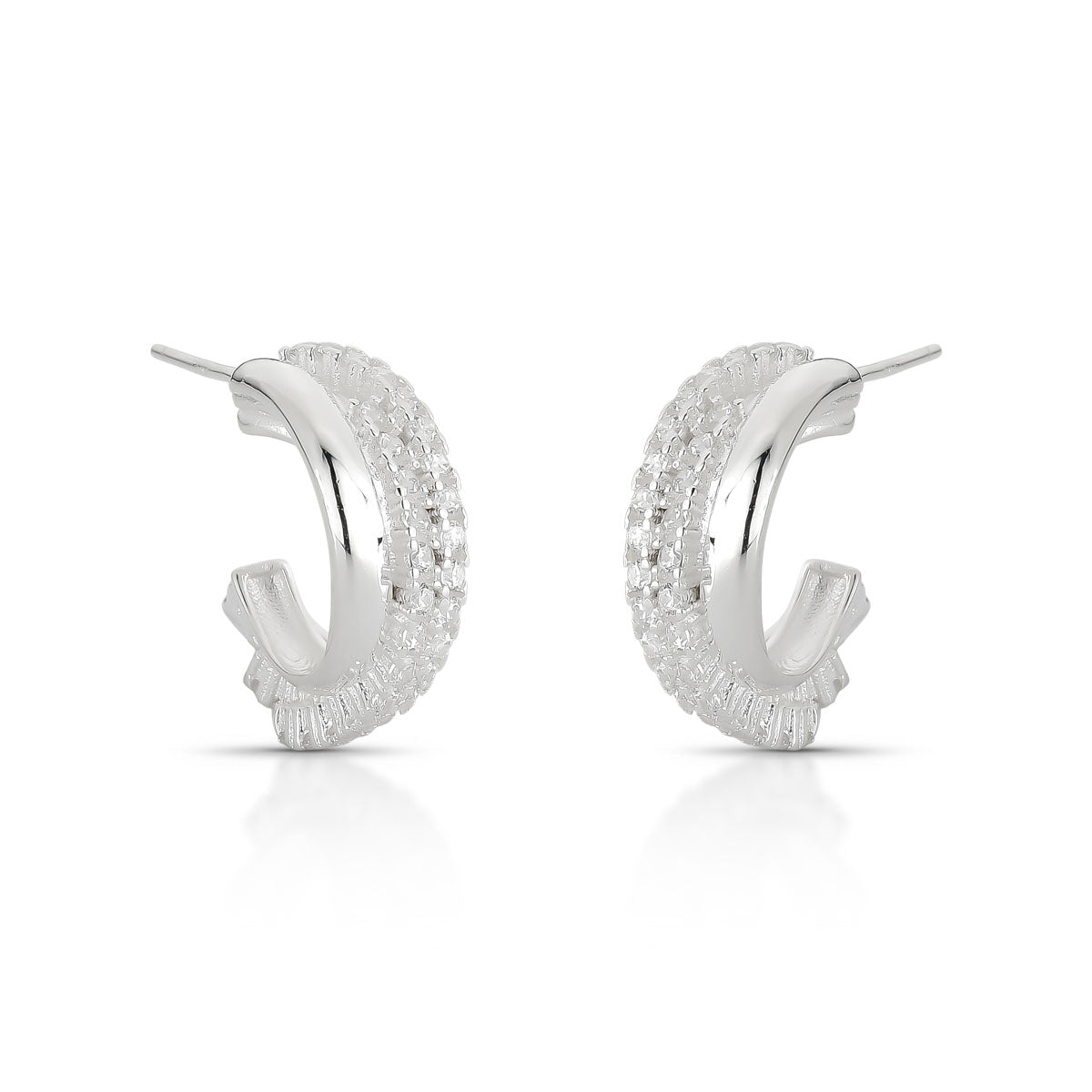 BRINCO ARGOLA LUZA LINHAS 2 CRAVEJADAS COM ZIRCÔNIA E 2 LISAS EM PRATA 925