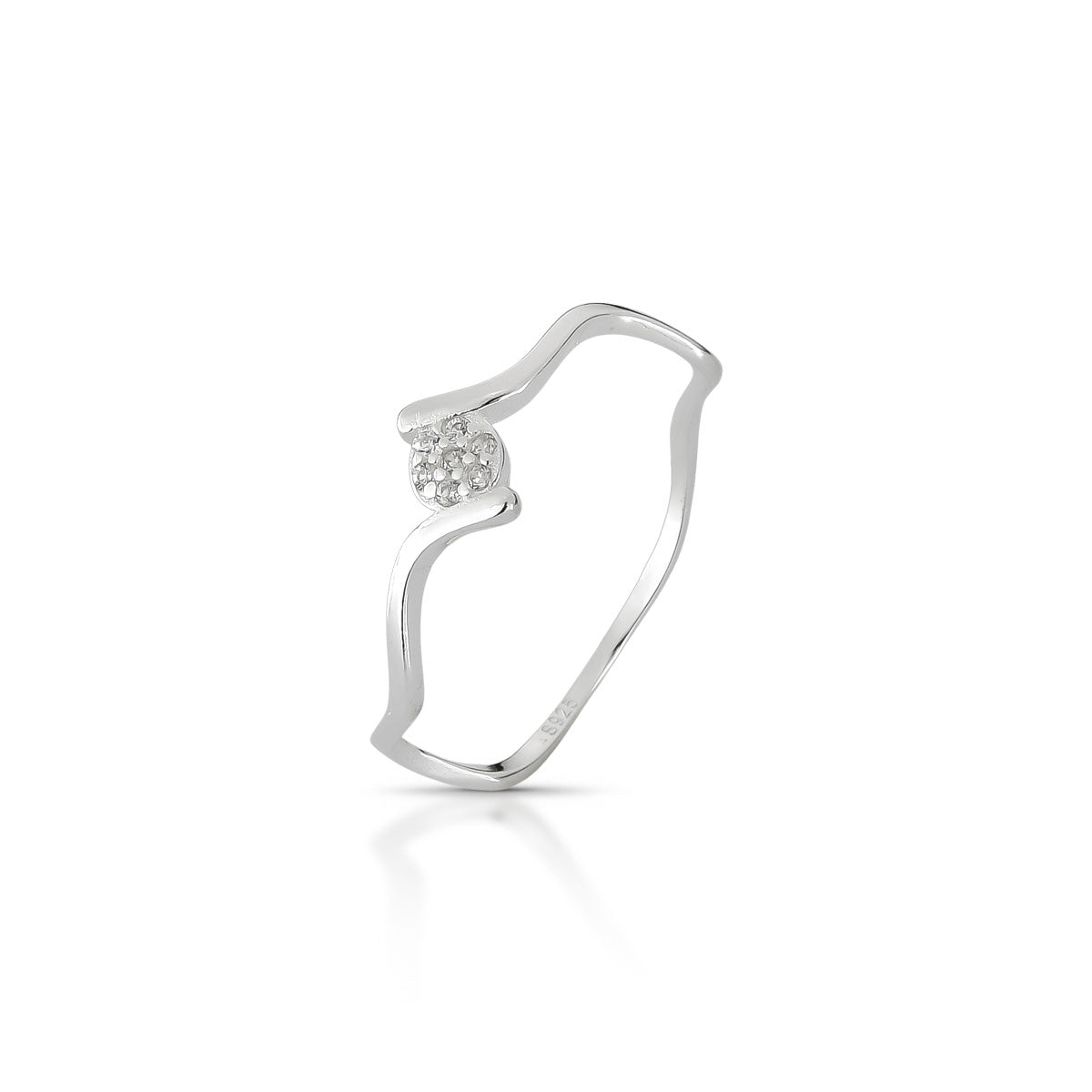 Anel Luza Geométrico Ondulado com Ponto de Luz em Prata 925