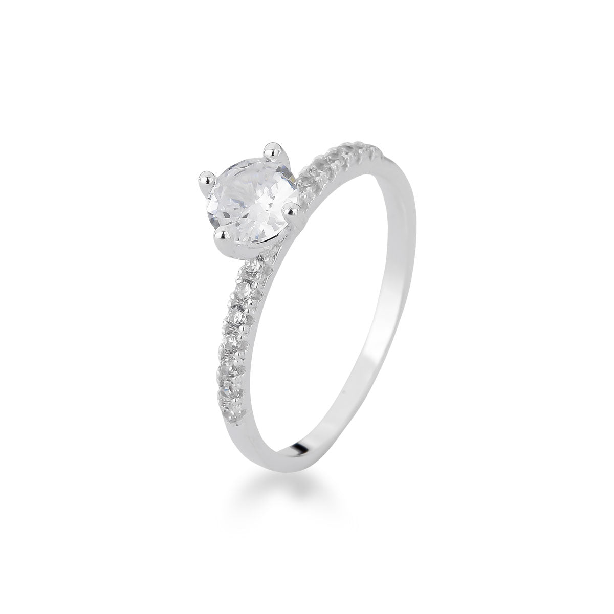 Anel Solitário Luza com Detalhes de Zircônia em Prata 925