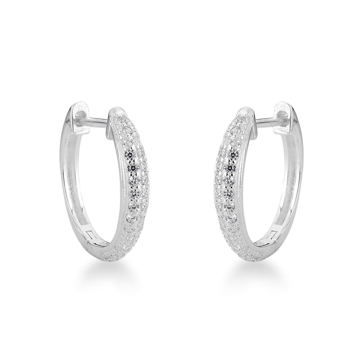 Brinco Argola Luza com Linhas de Zircônias e Fecho Click em Prata 925