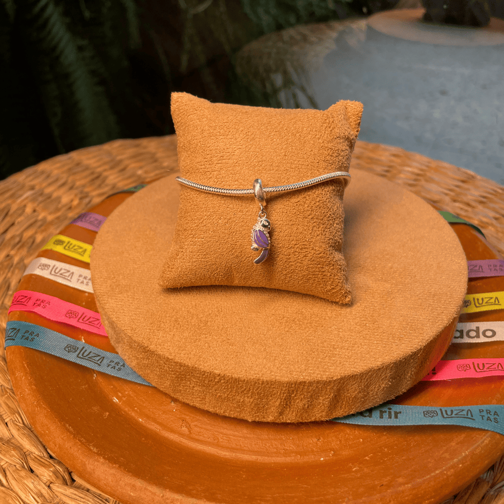 Berloque Luza de Pássaro Roxo com Zircônias em Prata 925