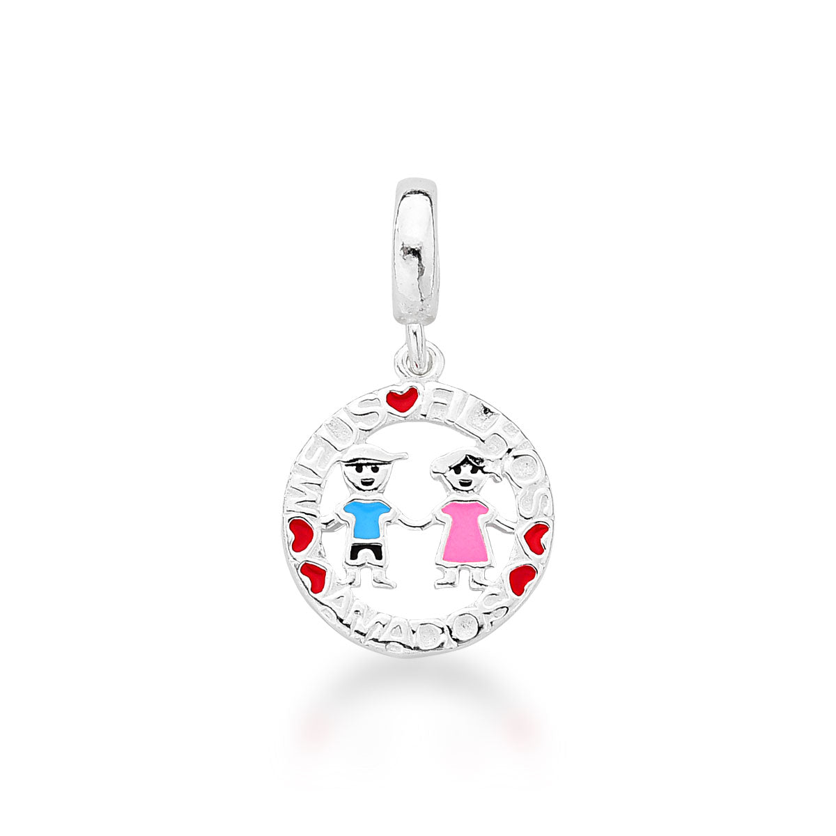 Berloque de Filhos Color com Frase "Meus Filhos Amados" Luza em Prata 925