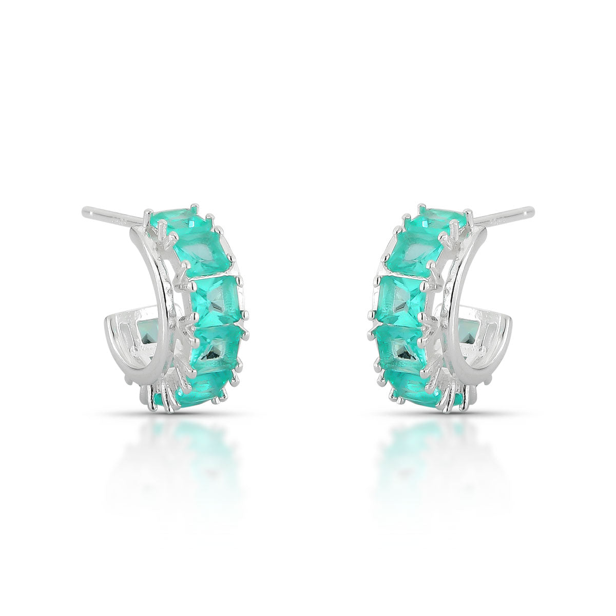 BRINCO ARGOLA LUZA PEQUENA NAVETE COM ZIRCÔNIA COLOR EM PRATA 925