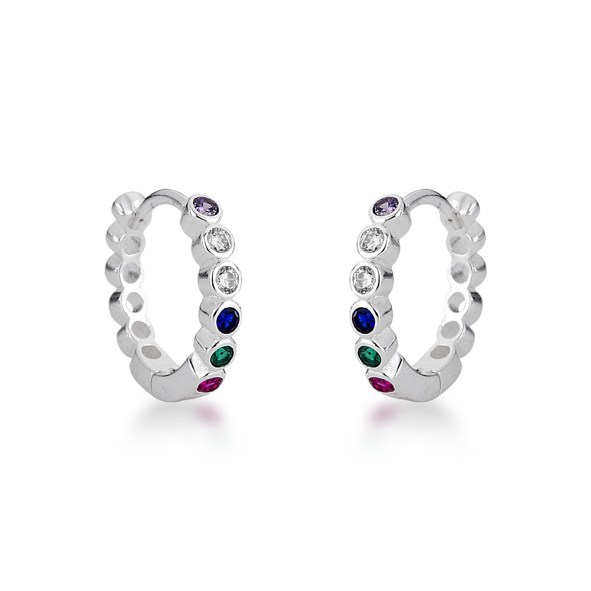 Brinco Argola Luza com Zircônias Colors e Cículos Vazados em Prata 925