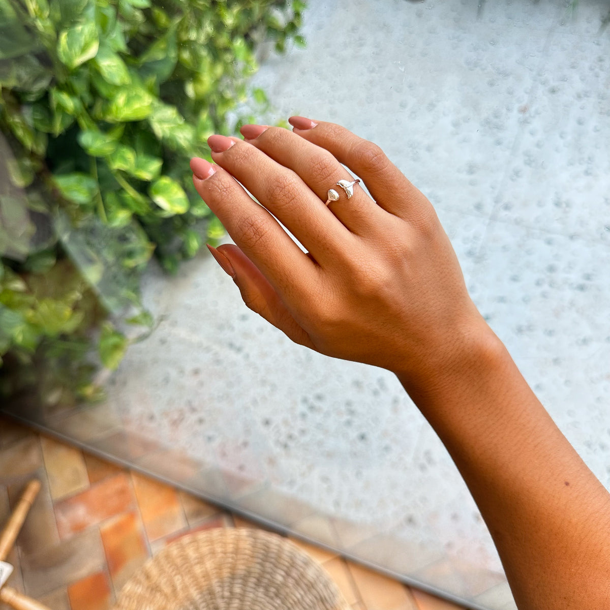 Anel Regulável Luza com Concha e Cauda de Sereia em Prata 925