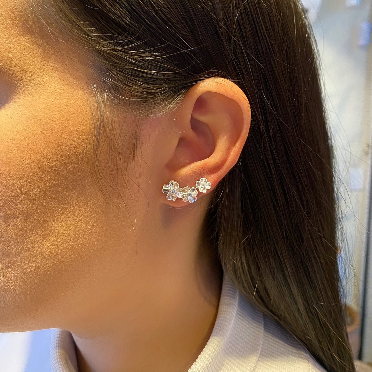 Brinco Trio Luza de Brincos Trevo de Quatro Folhas em Prata 925