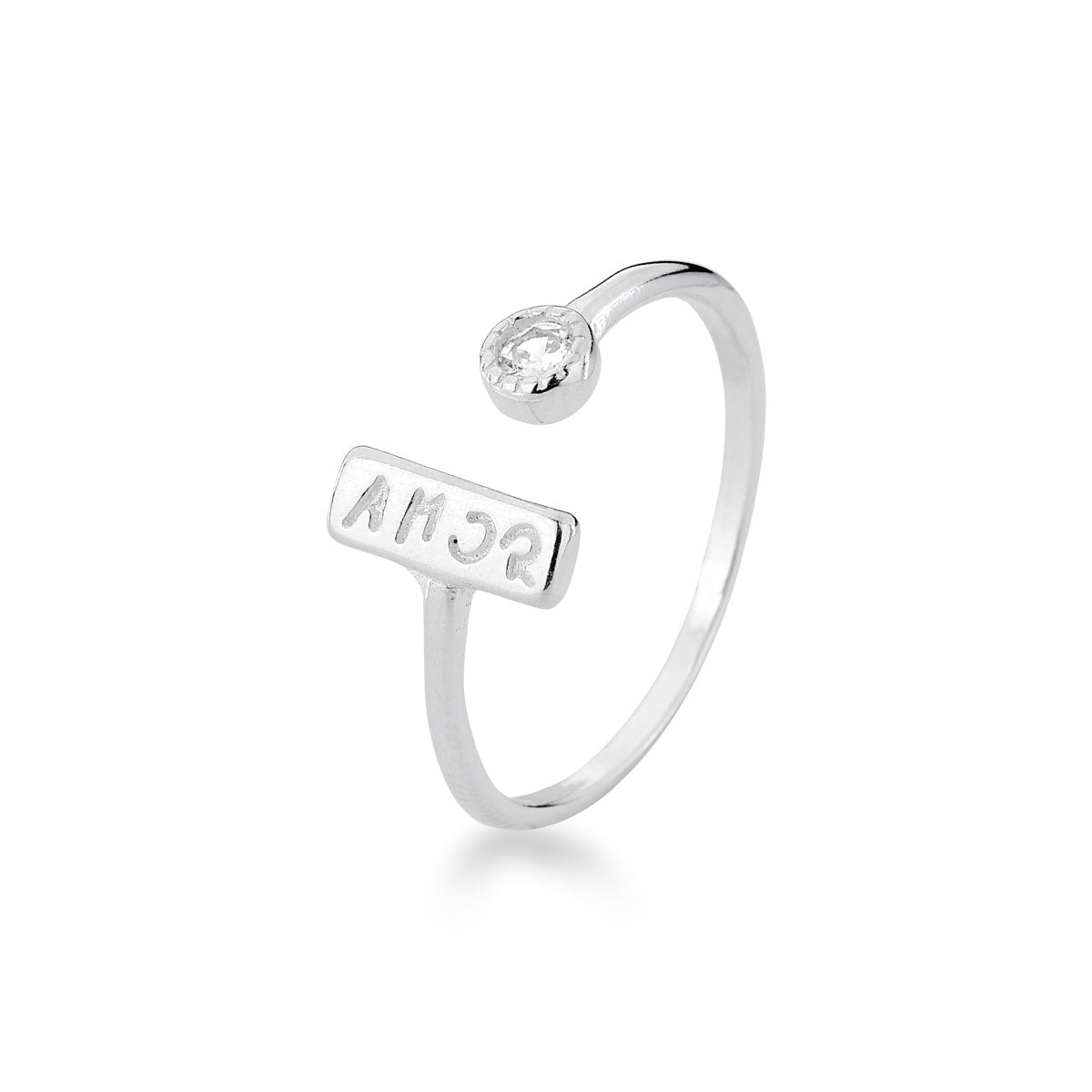 Anel Luza Placa Amor e Ponto de Luz em Prata 925