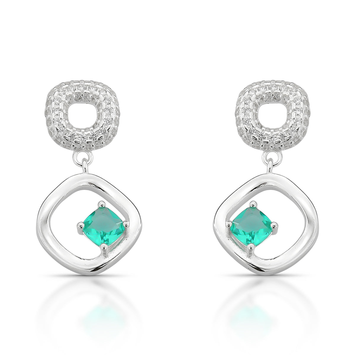 BRINCO LUZA PENDENTE E QUADRADO COM PEDRA COLOR EM PRATA 925