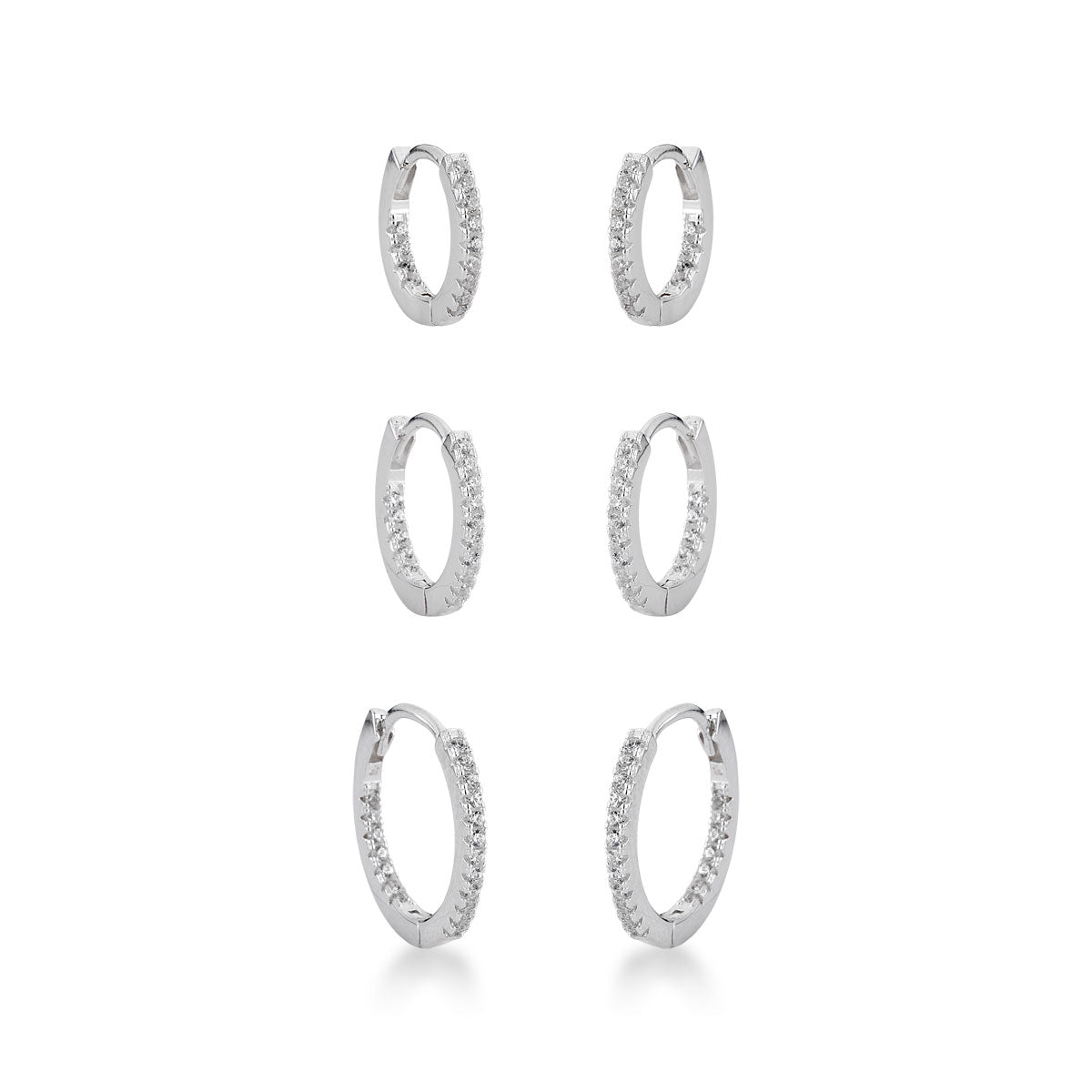 Brinco Trio de Argolas Luza com 1 Linha de Zircônias Externas e Internas em Caixa Alta de Prata 925