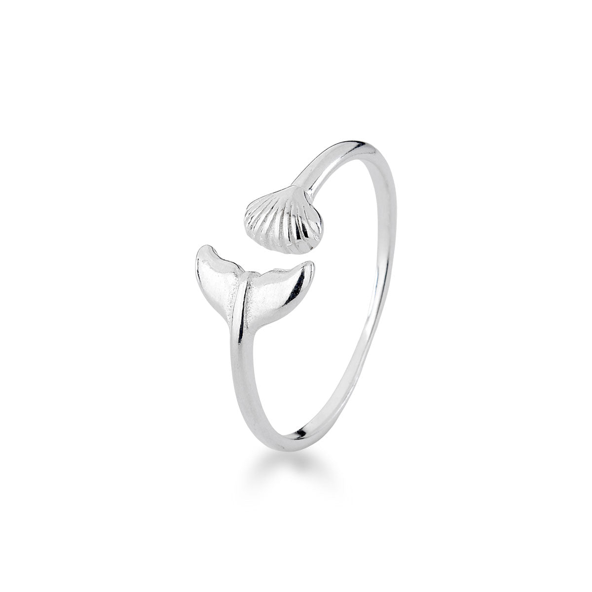 Anel Regulável Luza com Concha e Cauda de Sereia em Prata 925