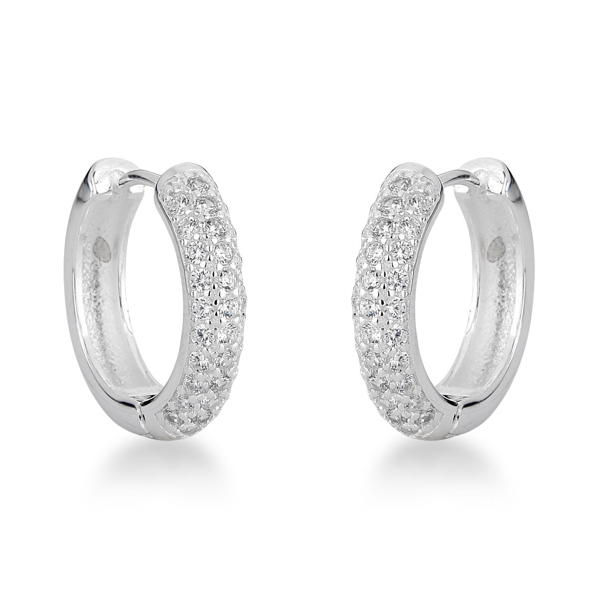 Brinco de Argola Luza Média com 3 Linhas de Zircônias em Prata 925'