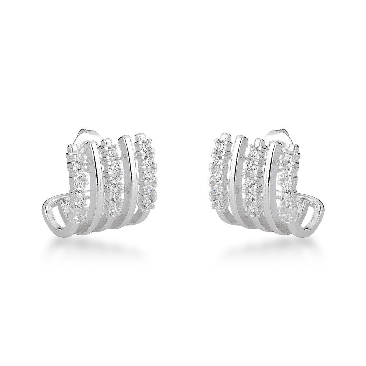 Brinco Ear Hook com Três Linhas de Zircônias Luza em Prata 925