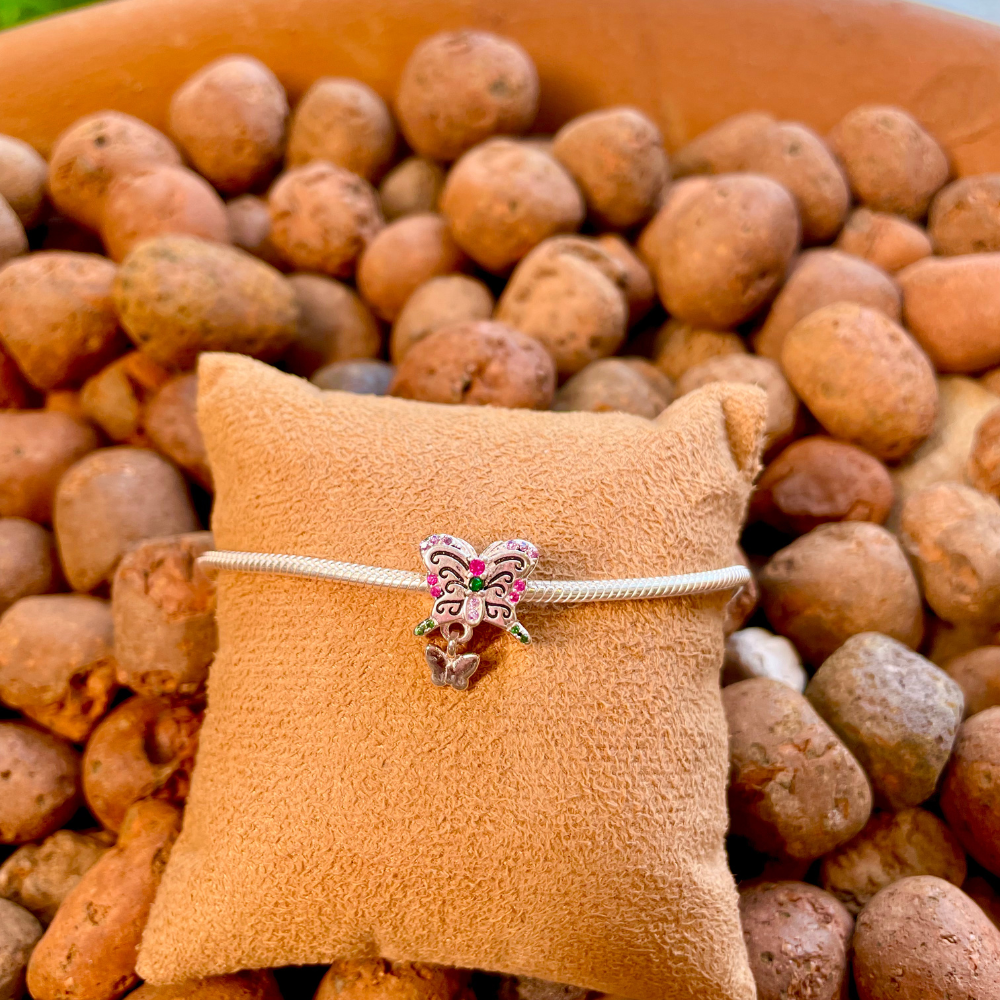 Berloque de Borboleta com Zircônias Colors Luza em Prata 925 Envelhecida