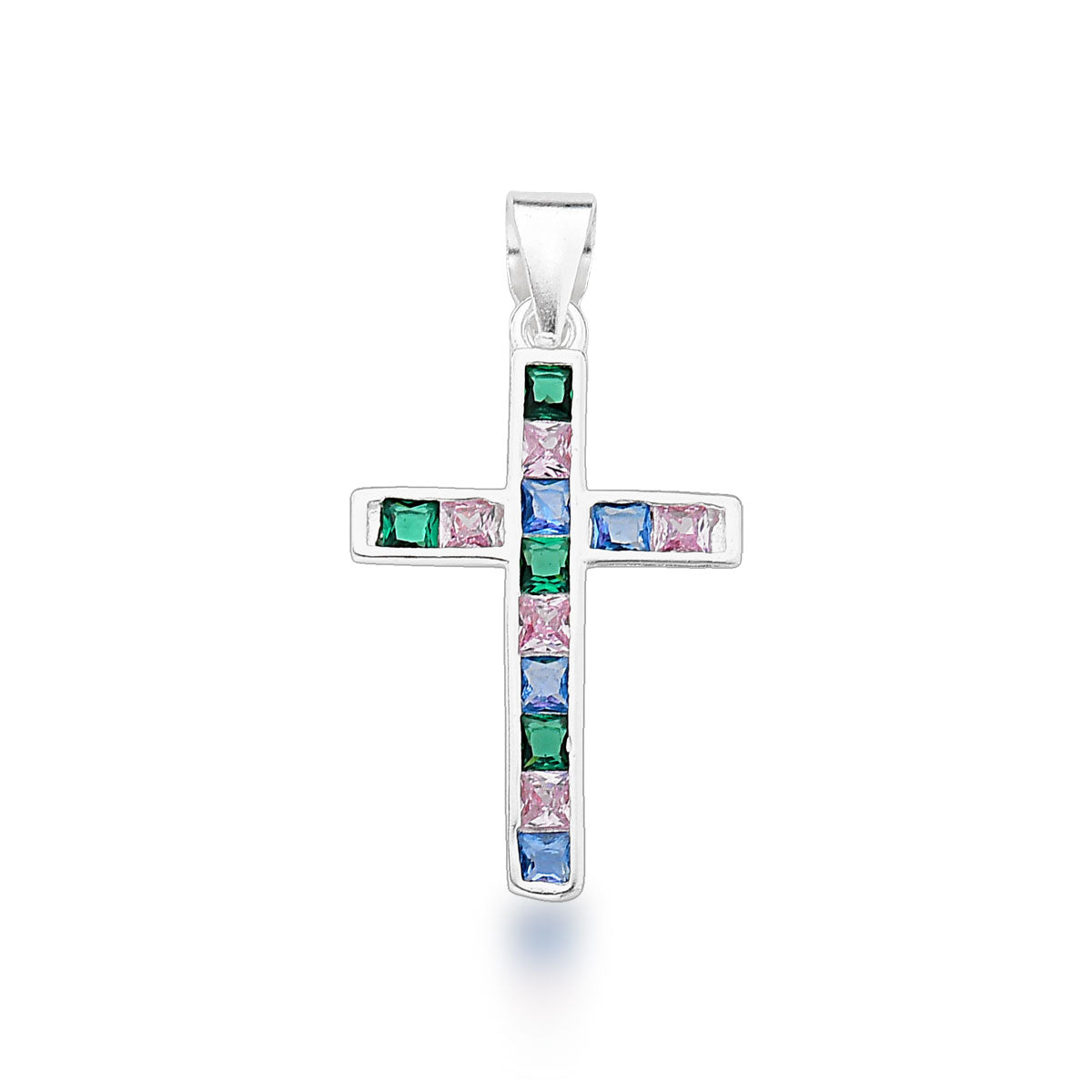Pingente de Cruz com Navetes Quadrados e Colors em Prata 925