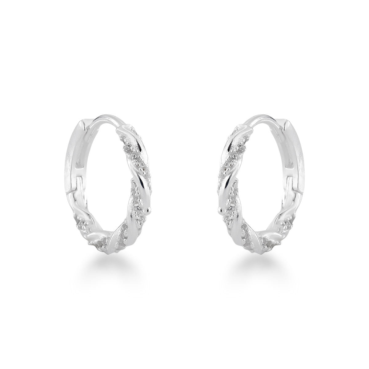 Brinco Argola Luza com Detalhes Trançados de Zircônia em Prata 925