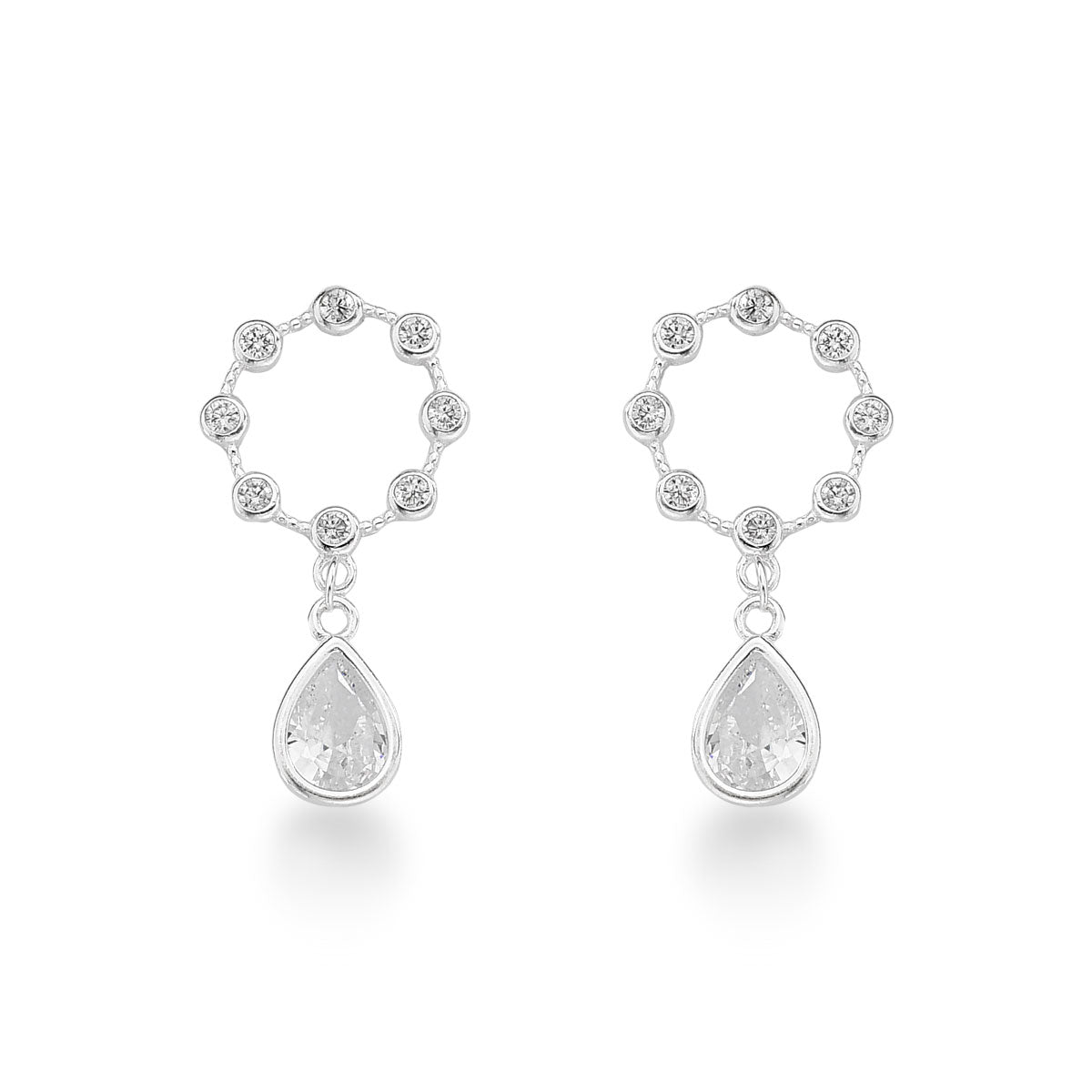 Brinco Luza de Círculo com Pontos de Luz e Gota Pendente em Prata 925