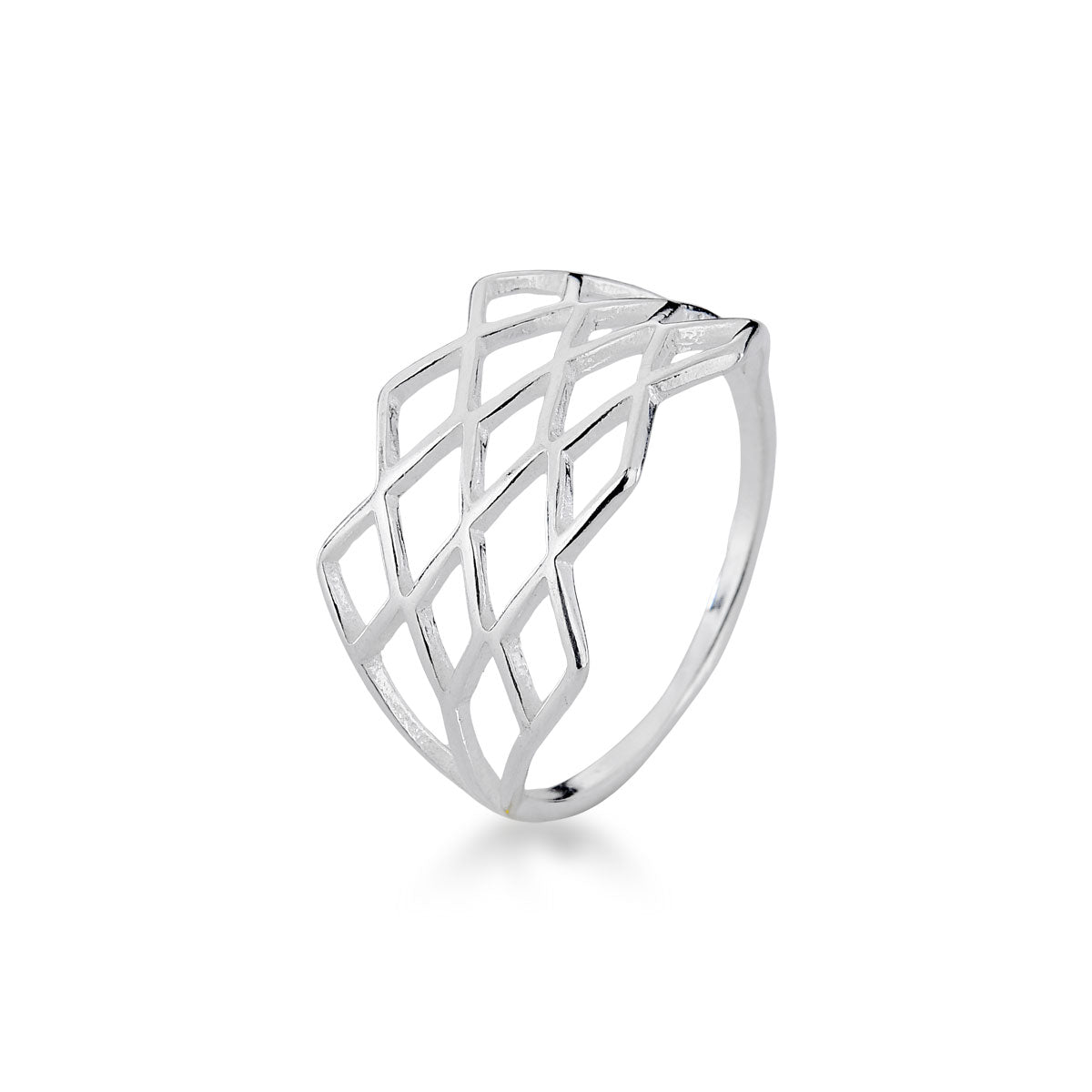 Anel luza de Losangos Vazados em Prata 925
