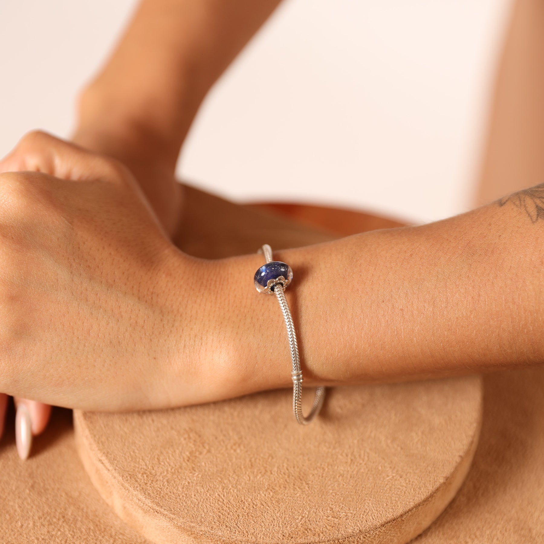 Berloque Separador Murano Azul em Prata 925