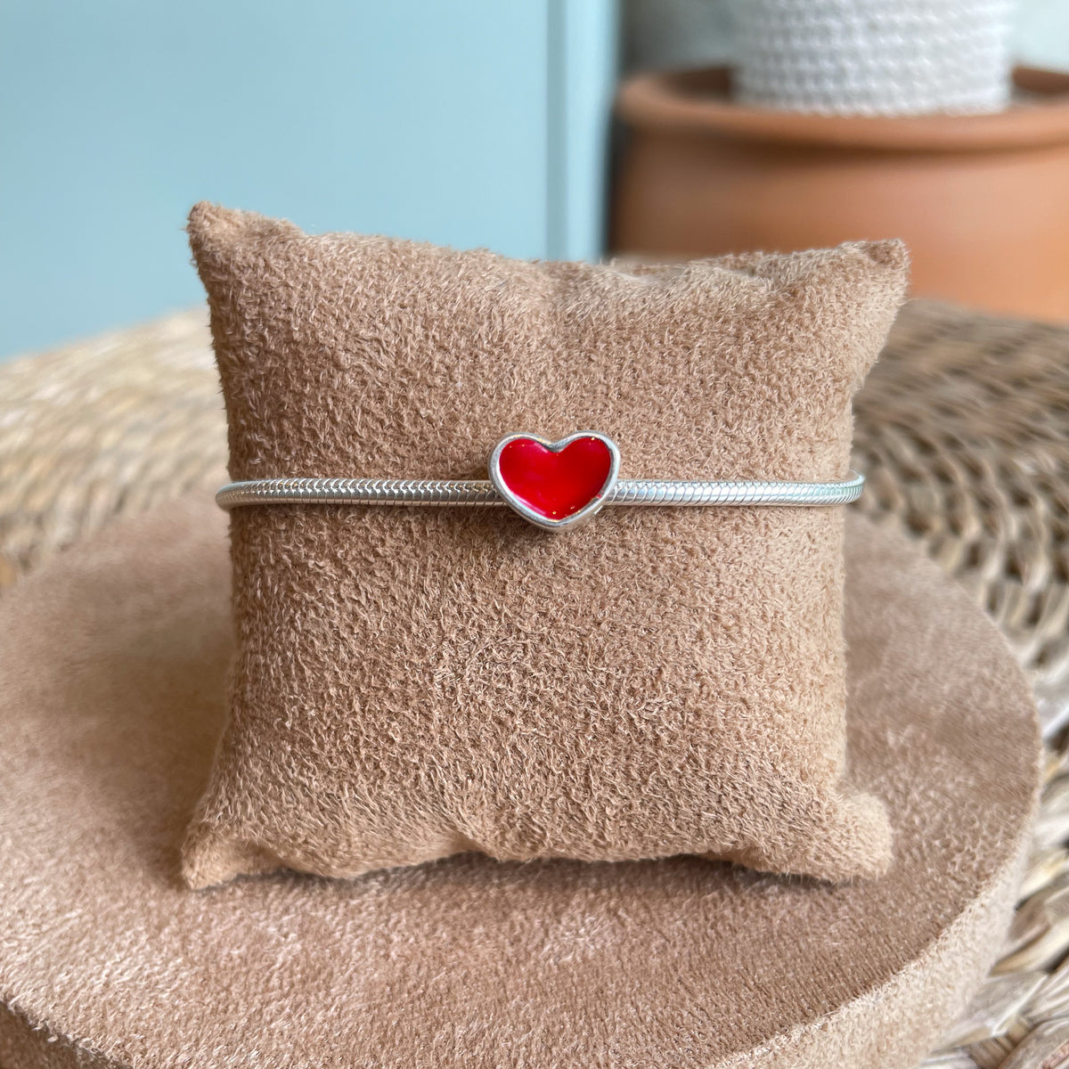 Berloque de Coração Esmaltado Vermelho Luza em Prata 925