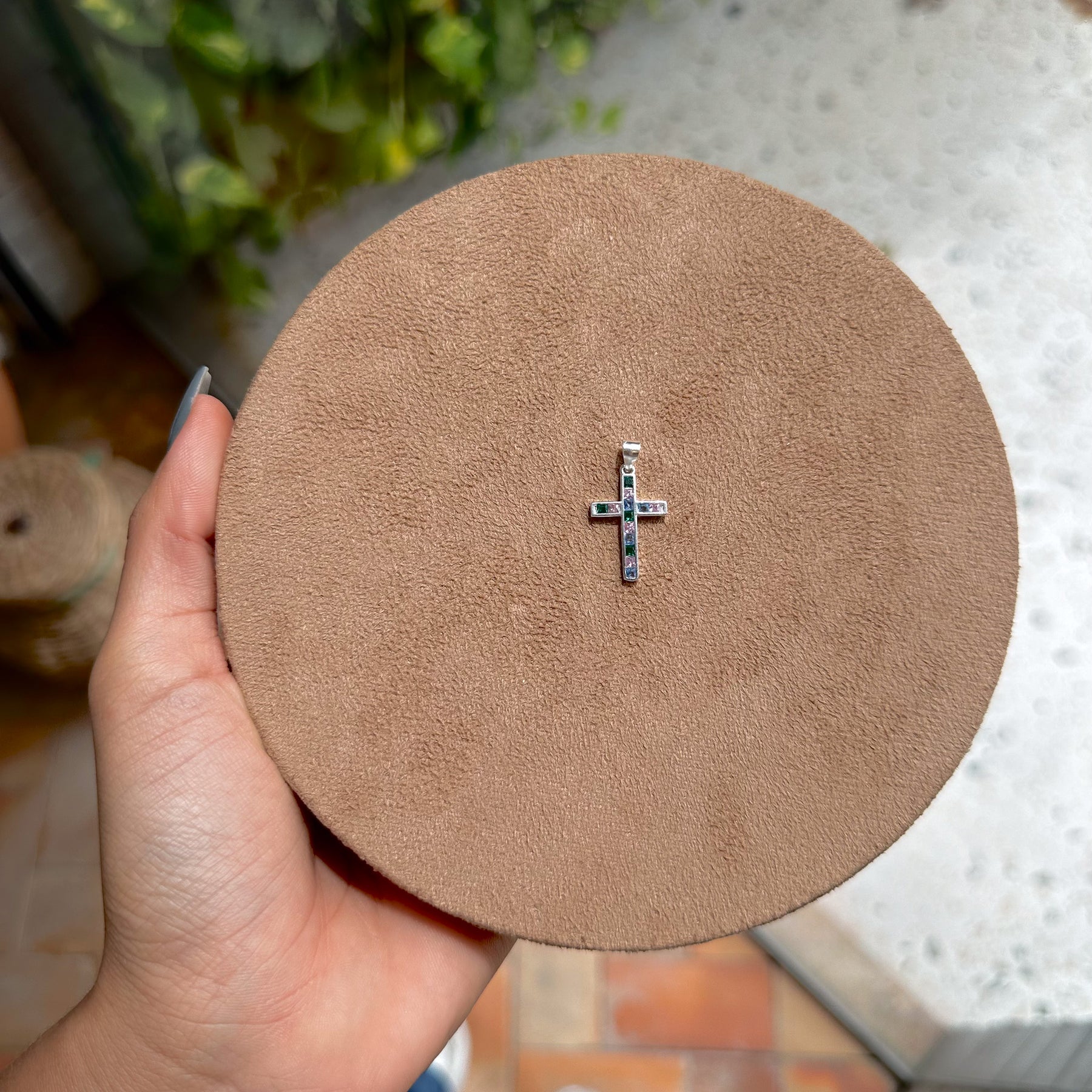 Pingente de Cruz com Navetes Quadrados e Colors em Prata 925