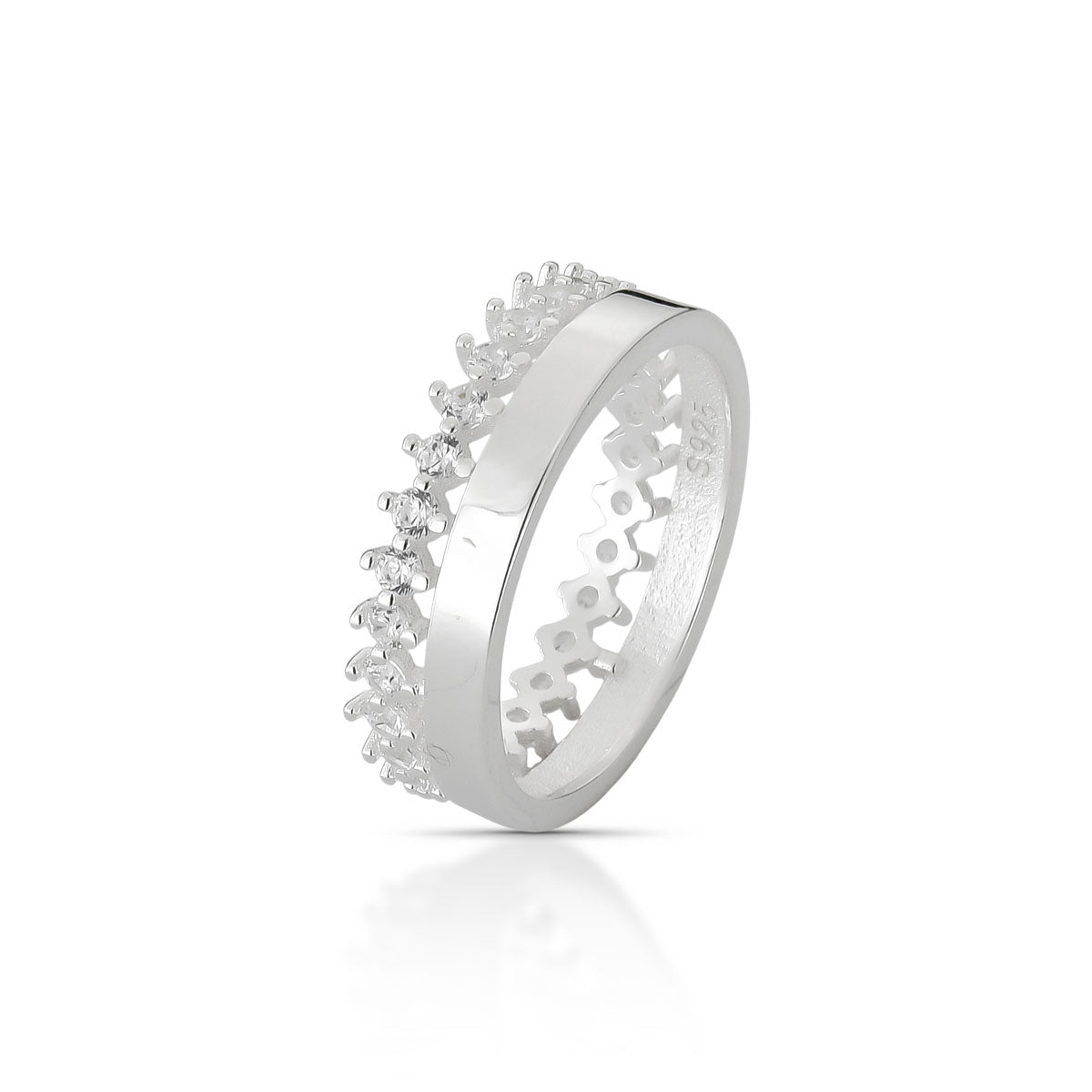 Anel Luza 2 em 1 - Aliança com Aparador de Zircônias em Prata 925