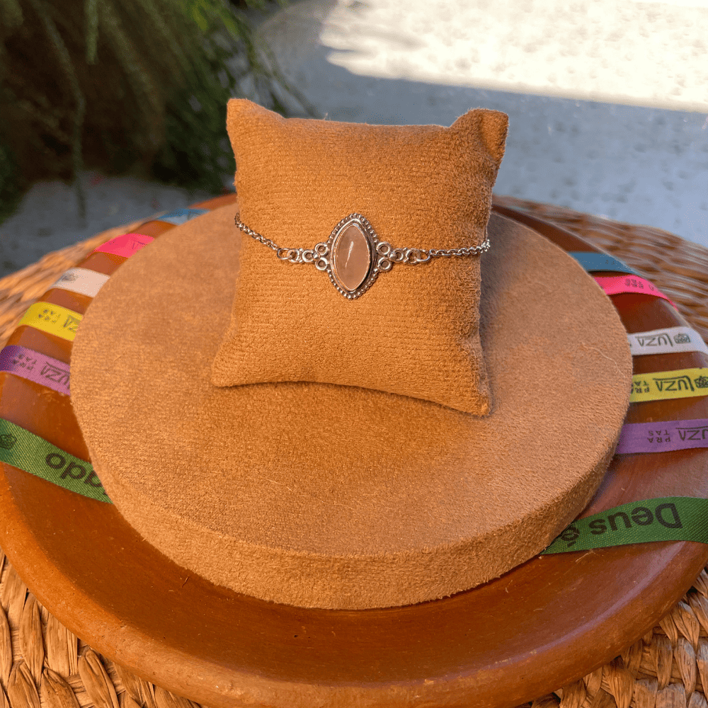 Pulseira com Pedra Natural Color de Navete em Prata 925 Envelhecida