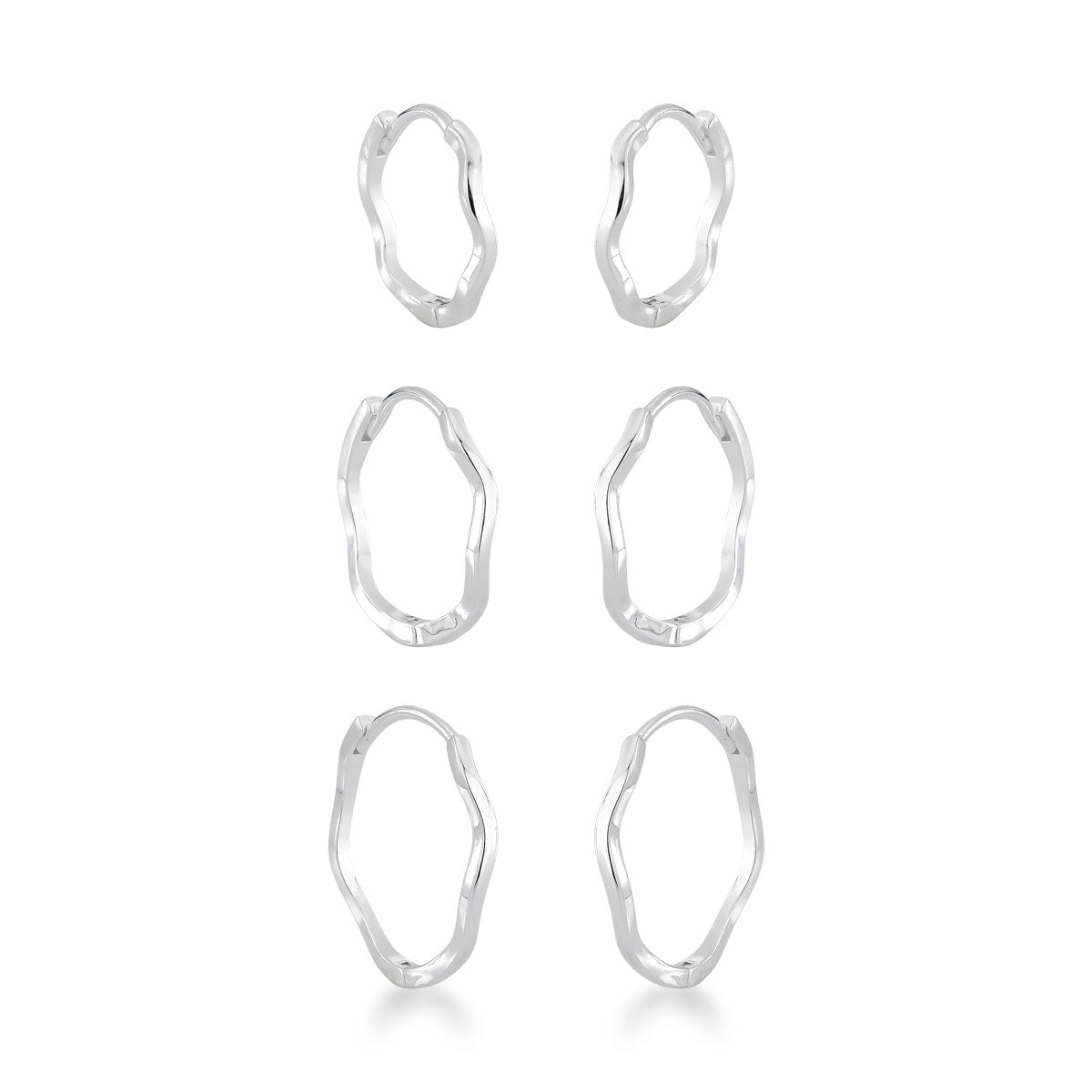 Brinco Trio Argola Lisa Ondulada em Prata 925