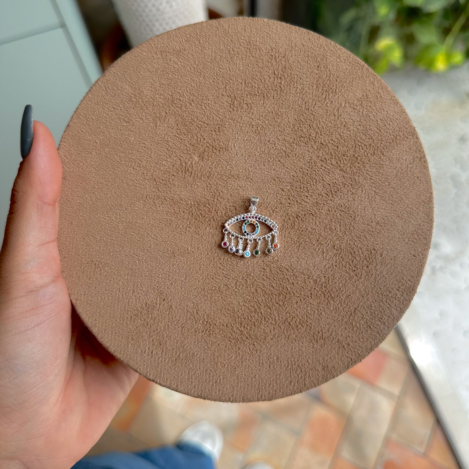 Pingente de Olho Grego Vazado com Microzircônias e Pontos de Luz Colors Pendentes em Prata 925