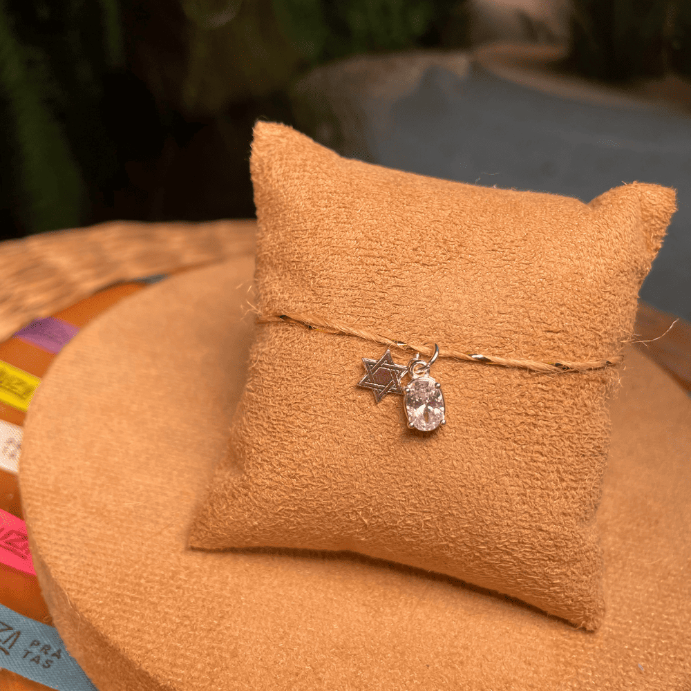 Pingente Luza Estrela de Davi com Oval Cristal Pendente em Prata 925