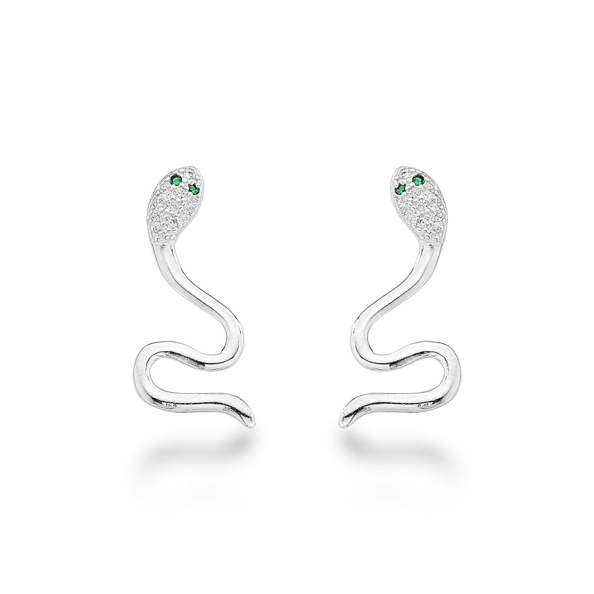 Brinco Luza de Cobra Liso com Cabeça Cravejada em Prata 925