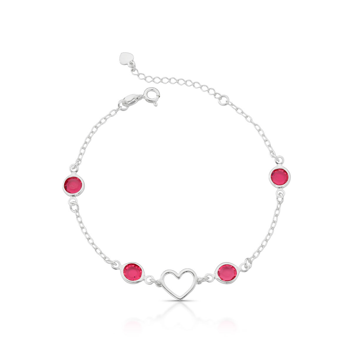 Pulseira Coração Vazado com Pedras Rosas Luza em Prata 925