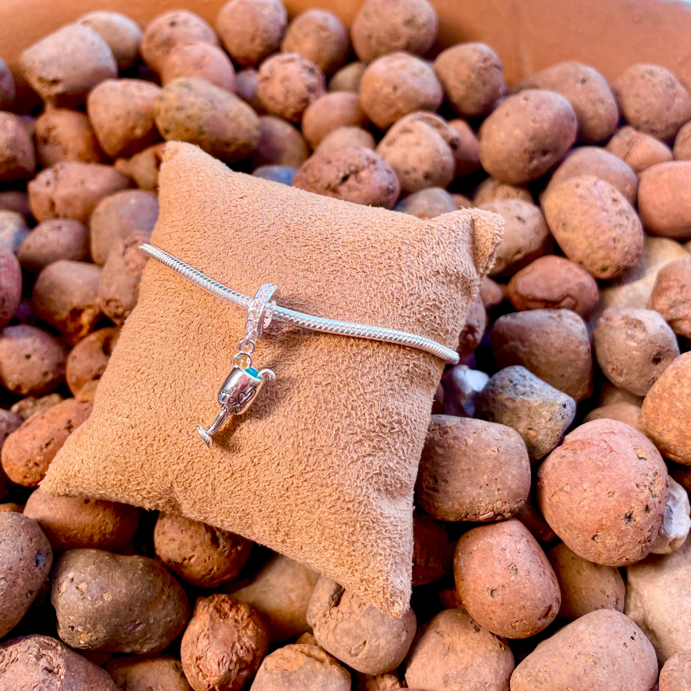 Berloque Taça de Champagne com Coração e Frase em Prata 925