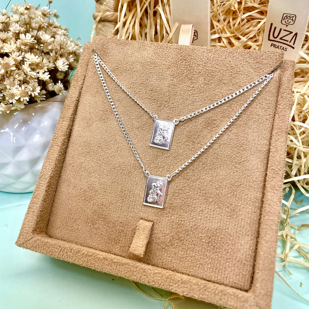 Escapulario de São Jorge de Malha Grossa em Prata 925