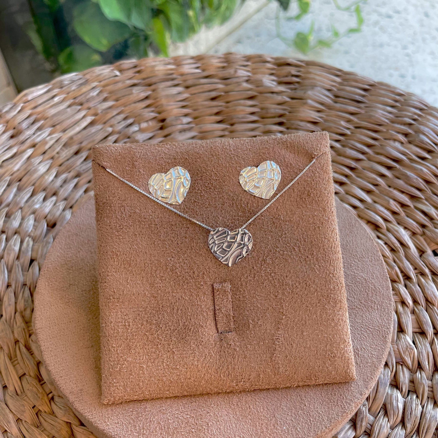 Conjunto de Coração Luza Orgânico em Prata 925