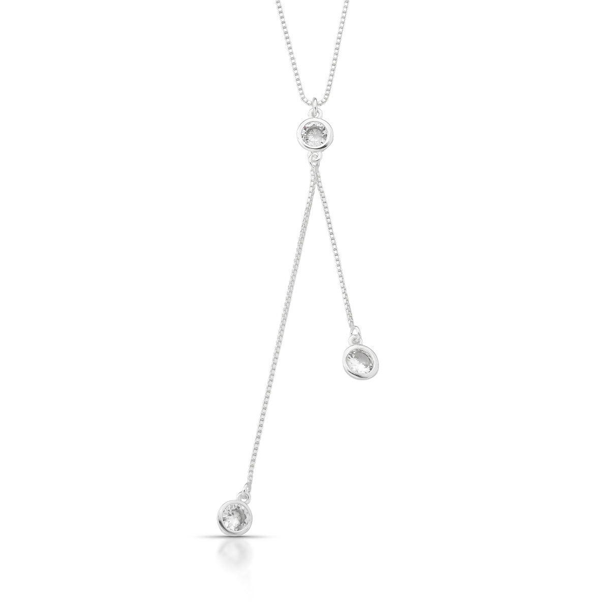 Colar Gravata com Dois Pontos de Luz em Prata 925