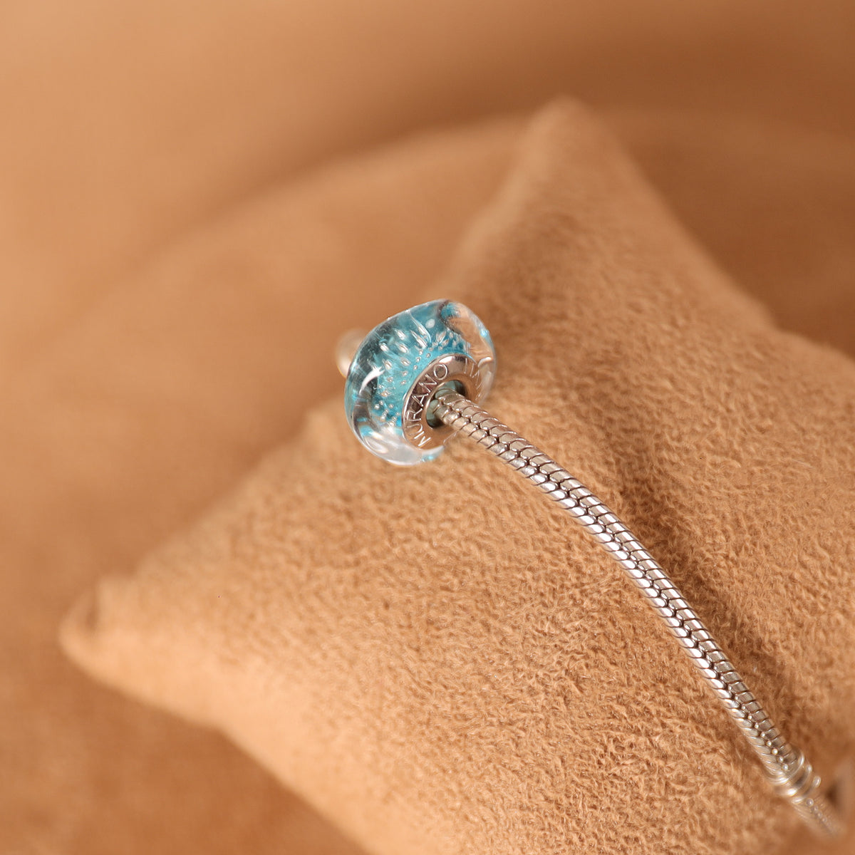 Berloque Separador Murano Azul Pontilhado em Prata 925