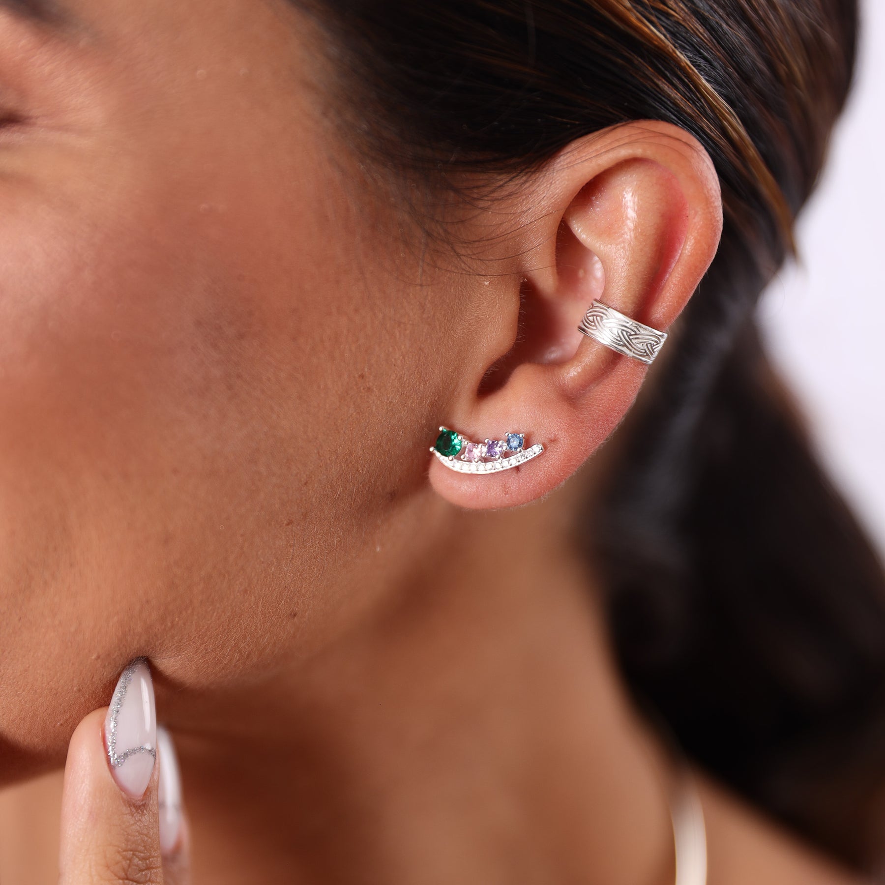 Brinco Ear Cuff Luza com Zircônias Colors e Cristais em Prata 925