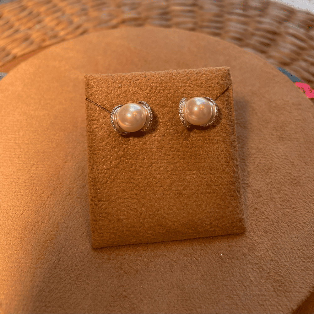 Brinco de Pérola Luza com 2 Linhas de Zirônias em Prata 925