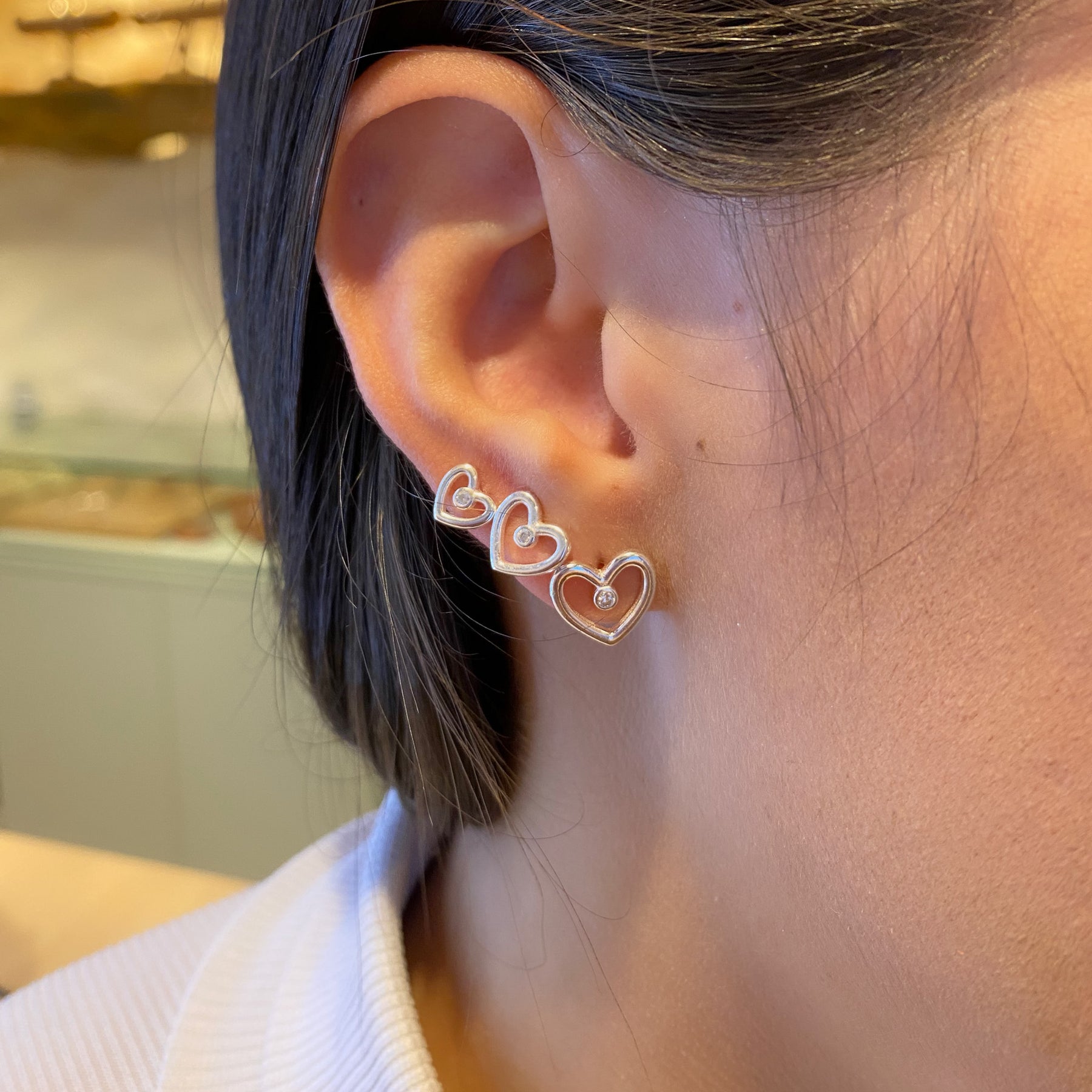 Trio Luza de Corações Vazados com Ponto de Luz em Prata 925