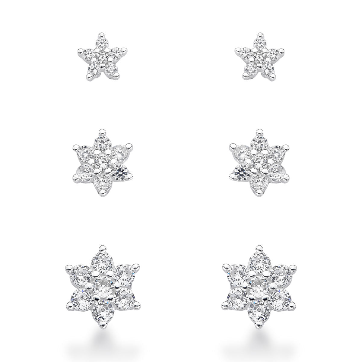 Brinco Trio Luza de Flor Cravejada de Zircônia em Prata 925