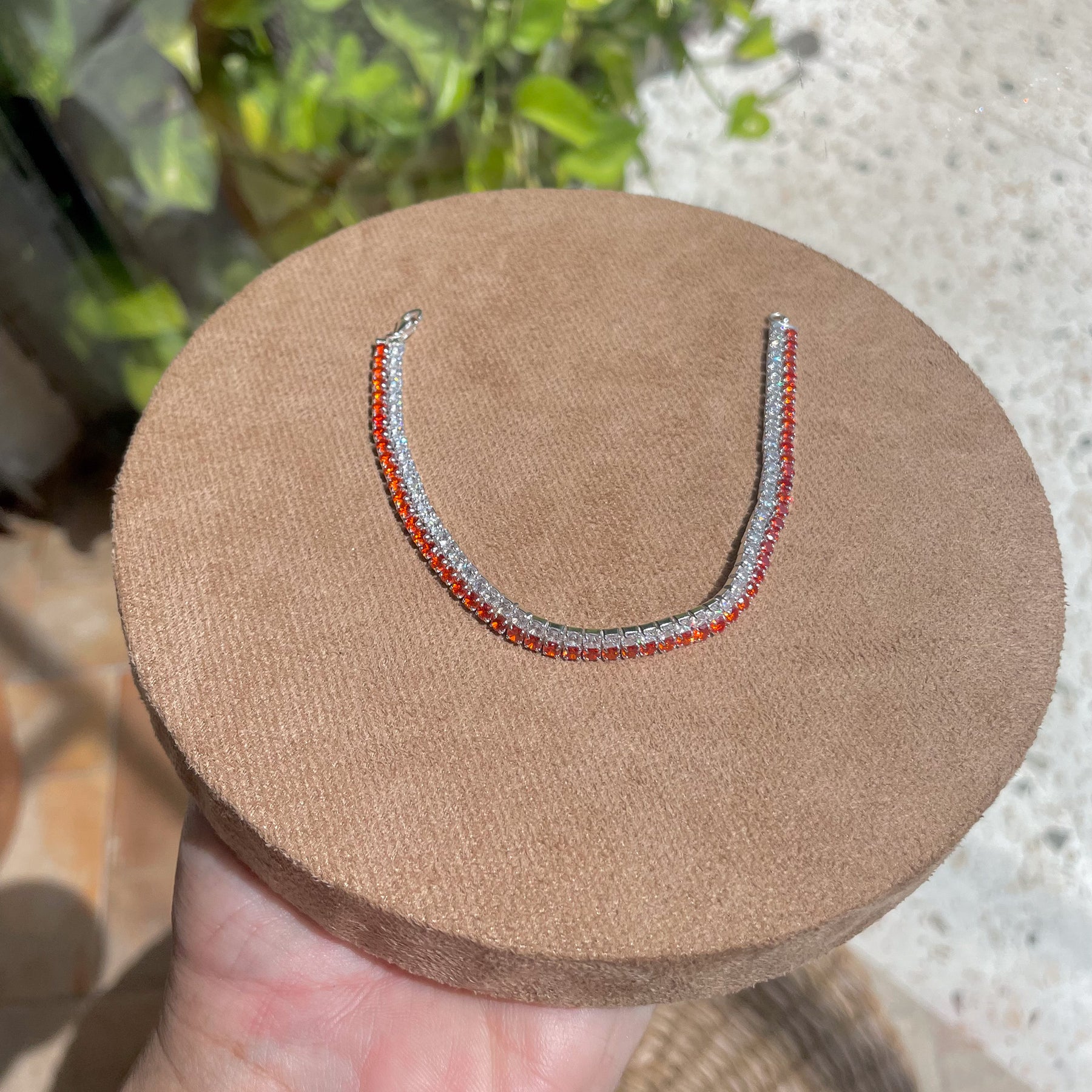 Pulseira Riviera com Linha Branca e Linha Laranja Luza em Prata 925