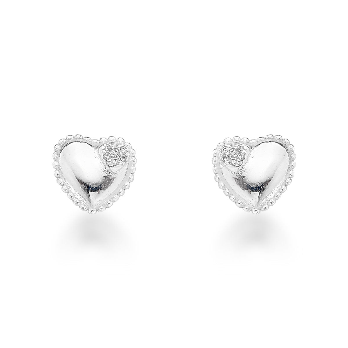Brinco de Coração Luza Liso com Mini Coração Cravejado em Prata 925