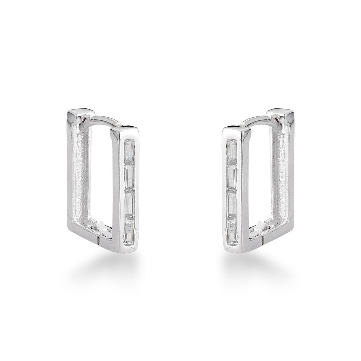 Brinco Argola Luza Pequena e Quadrada com Navetes em Prata 925