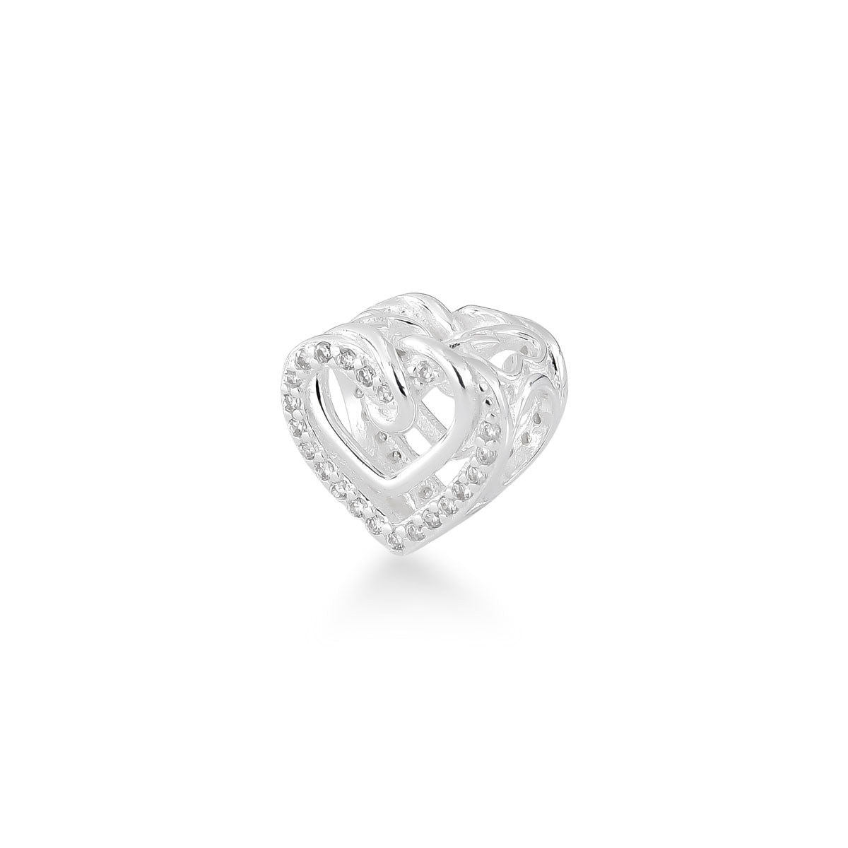 Berloque de Coração Vazado Luza com Detalhes Lisos e Cravejados em Prata 925