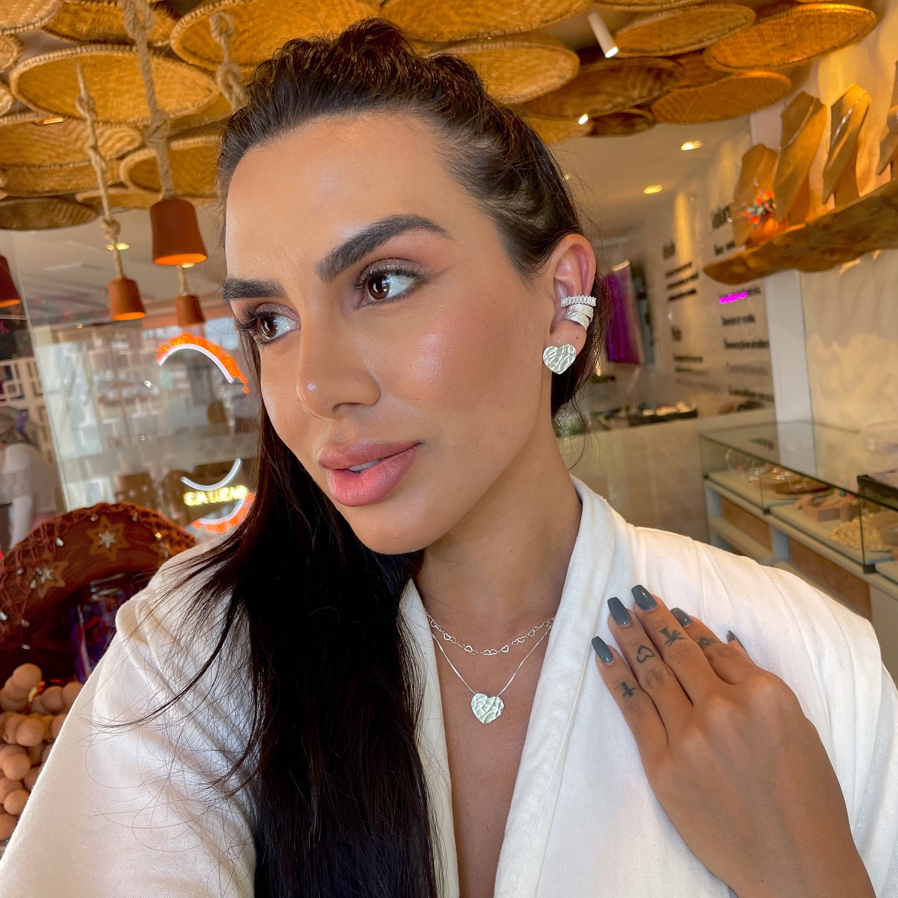 Conjunto de Coração Luza Orgânico em Prata 925