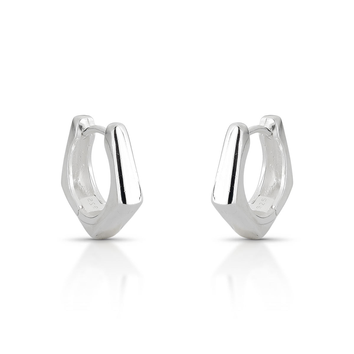 BRINCO ARGOLA LUZA FORMATO GEOMETRICO BOLEADA 5 PONTAS EM PRATA 925